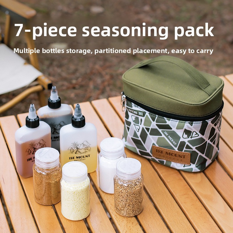 Outdoor Camping Water Tank - ถุงเก็บเครื่องปรุงรสกลางแจ้ง ชุด 7 ชิ้น ถุงเก็บขวดเครื่องปรุงรสสำหรับตั้งแคมป์ ชุดขวดเครื่องปรุงรส