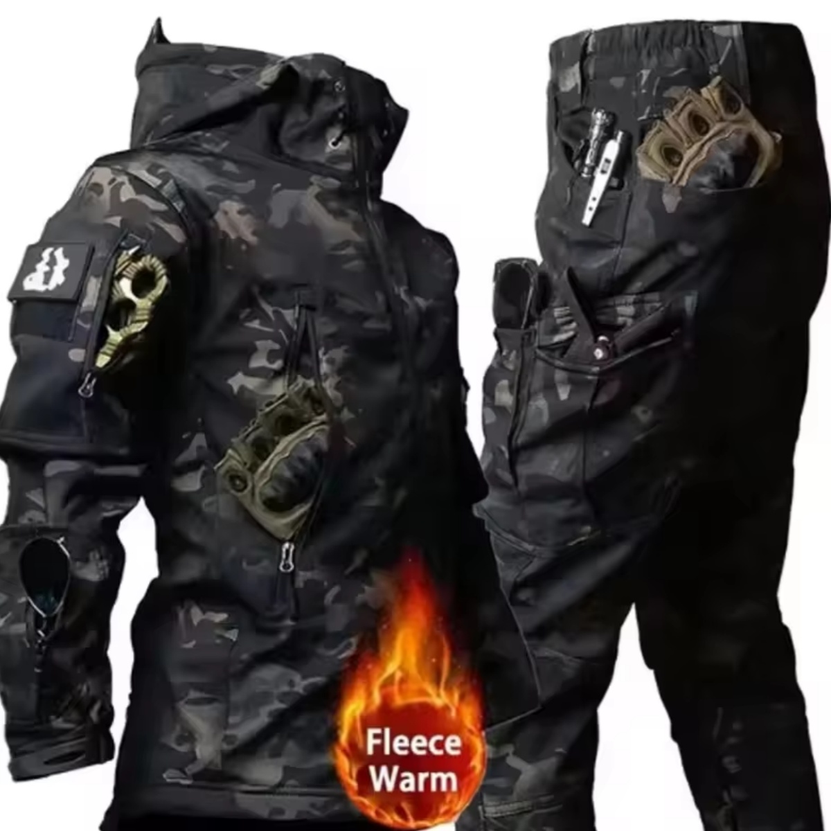Outdoor Camping Hiking - เสื้อแจ็คเก็ตผู้ชายสำหรับฤดูใบไม้ร่วงและฤดูหนาว, เสื้อแจ็คเก็ตกันน้ำสำหรับกิจกรรมกลางแจ้ง เช่น ตกปลา เดินป่า ตั้งแคมป์