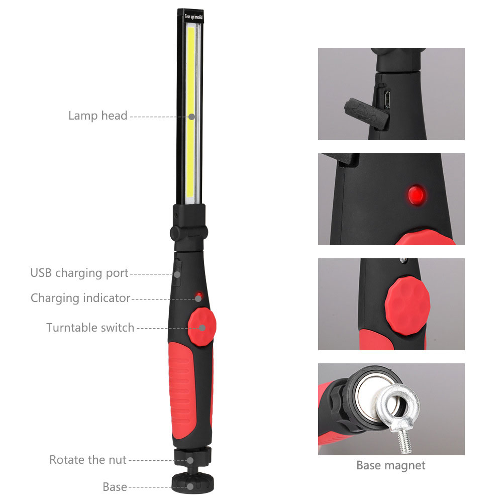 พับ COB ไฟฉาย USB ชาร์จทํางาน  - Outdoor Camping Jobs บทวิจารณ์และราคา